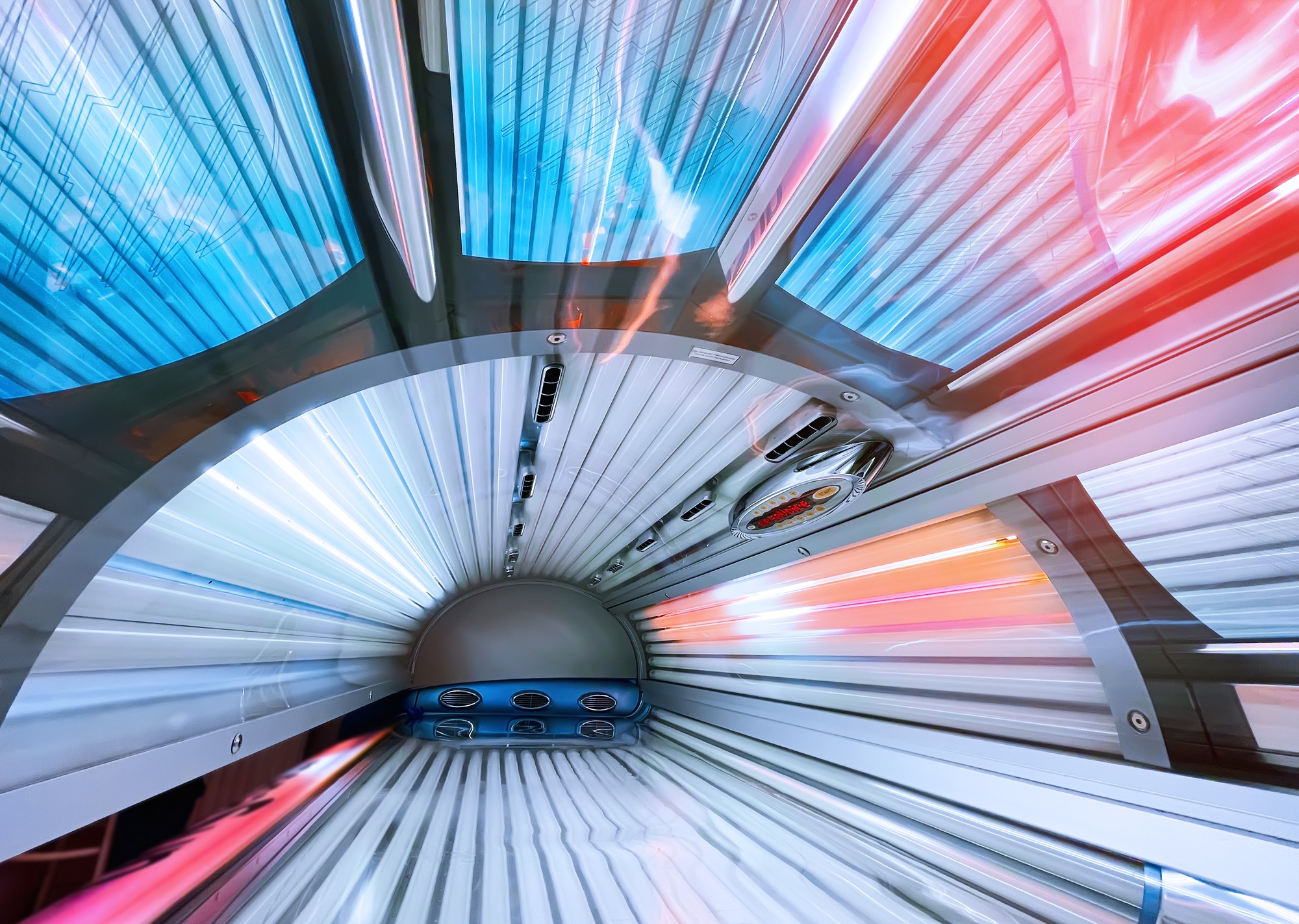Inside view of Tanning Bed UV solarium light for skin darkening
